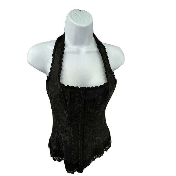 Fredericks of Hollywood Size 34 S M Corset Goth Lolita Black Hook Lace Up Satin - Picture 12 of 15